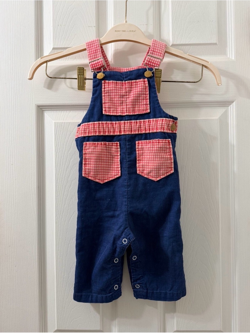 healthtex Vintage Navy Overalls with Gingham Accents